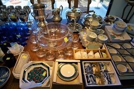 Modernist glass punch bowl with ladle and glasses