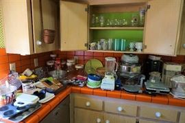 Kitchen appliances, glassware, mugs, utensils etc