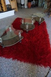 glass and marble table set, plus vintage shag rug