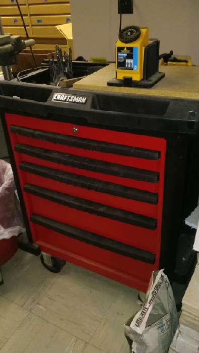 Craftsman tool box filled with tools