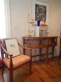 PAIR OF EMPIRE CHAIRS AND DEMILUNE CONSOLE