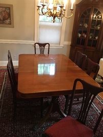 Mahogany Double Pedestal Dining Table with Six Chairs 