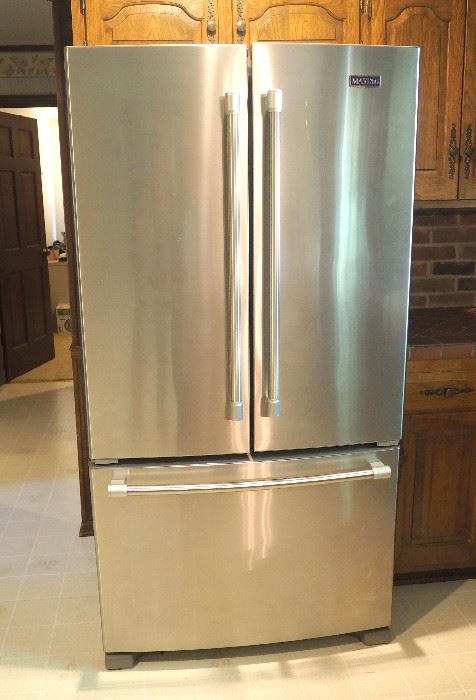 Maytag Stainless Steel French Door Refrigerator, 25.2 Cu Ft, Energy Star, Bright Series LED Lighting, Ice Maker, Model MFF2558DEM, 69"H x 36"W