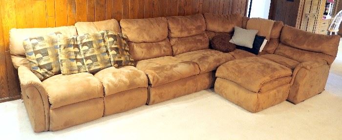 La-Z-Boy Sectional Couch with Chaise Lounge And Recliner, 4 Pieces, Approx 156" x 80", Includes Decorative Pillows, Qty 8 and Matching Throw Blanket