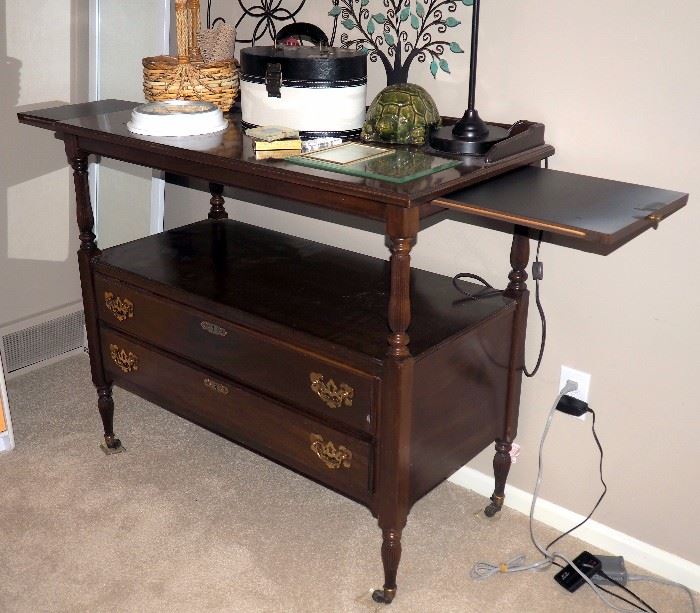 Ethan Allen Server / Side Board / Buffet With Drawers, 36.5"H x 40"W x 20"D, Original Brass Pulls And Wheels