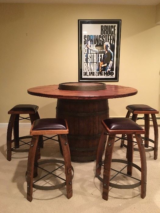 Wine Cask Pub Table with Leather Stools