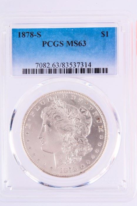 Lot 3 - Coin 1878-S Morgan Silver Dollar Graded PCGS MS63