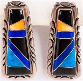 Lot 20 - Jewelry Sterling Silver Signed Inlay Earrings
