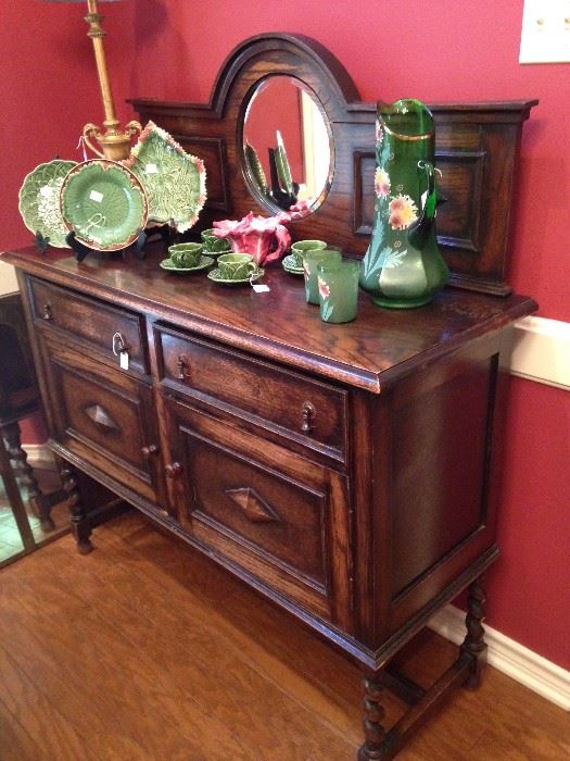 Striking mirrored barley twist buffet; Majolica selections