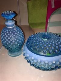 Blue hobnail glassware