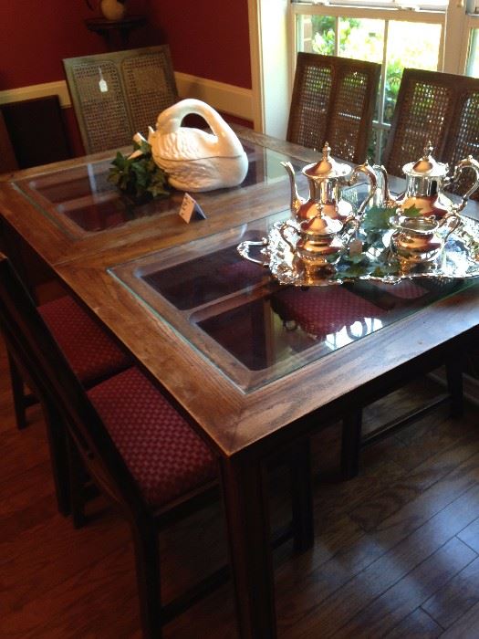 Dining table & 6 chairs (glass top inserts)