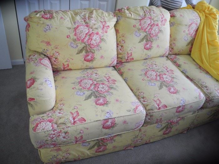 Close up of yellow print sofa