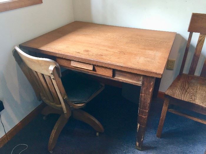 Oak Desk and Chairs