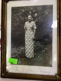 Madame Chiang Kai-shek, AKA Soong Mei-ling Autograph Picture and Gift Items. The two items with The green sticker on them were given as a gift  from Madame when she graduated from Wesleyan College in 1917 to her roommate. 
