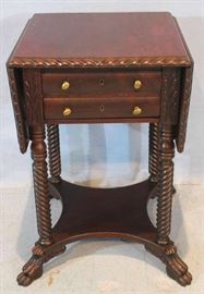 103a  Mahogany Empire drop leaf nightstand with gadrooned edge with twist legs and claw feet, 30 in. T, 19 in. W, 18 in. D.