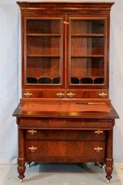 135a  Flame mahogany Empire secretary with mail slots, 74.5 in. T, 39 in. W, 19 in. D.