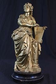 153a  Pot metal statue of Roman maiden, 20 in. T, 9 in. W.