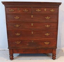 282a  Period mahogany 6 drawer chest with turned legs, 51 in. T, 45.5 in. W, 22 in. D.