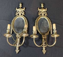 344a  Brass wall sconce with mirror back, 23 in. T.