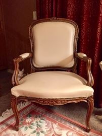 Pr. White Leather Upholstered Occasional Chairs