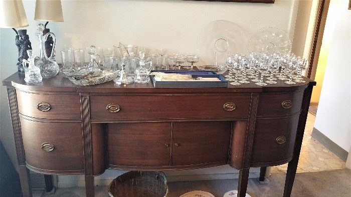 mahogany buffett, c1920's, lots of etched glassware