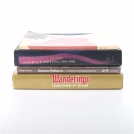 Collection of Books on Art and Spirituality: A group of four books on art and spirituality. This set includes a hardcover first edition of an exhibition catalogue from the Los Angeles Museum of Art titled The Spiritual in Art: Abstract Painting 1890-1985, organized by Maurice Tuchman and published by Abbeville Press in 1986. Also included is a paperback copy of Concerning the Spiritual in Art by Wassily Kandinsky, published by George Wittenborn and reprinted in 1964 by Speed-O-Lite Offset Company; a hardcover first edition of Wanderings: Chaim Potok’s History of the Jews, published by Alfred A. Knopf in 1978; and a hardcover copy of Islamic Patterns: An Analytical and Cosmological Approach by Keith Critchlow, published by Schocken Books in 1976.