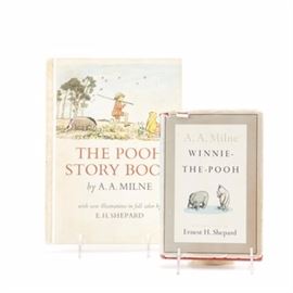 1961 "Winnie-the-Pooh" and 1965 "The Pooh Story Book" by A. A. Milne: A copy of Winnie-the-Pooh and The Pooh Story Book by A. A. Milne. This includes one new (1961) version of Winnie-the-Pooh with decorations by Ernest H. Shepard, published by E. P. Dutton & Co., Inc. Also included is The Pooh Story Book, published by E. P. Dutton & Co., Inc. Both are hardcover.