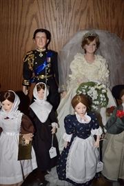 Princess Diana and Prince Charles collectible dolls with stands 