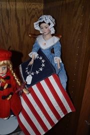 Betsy Ross collectible doll with chair and flag 
