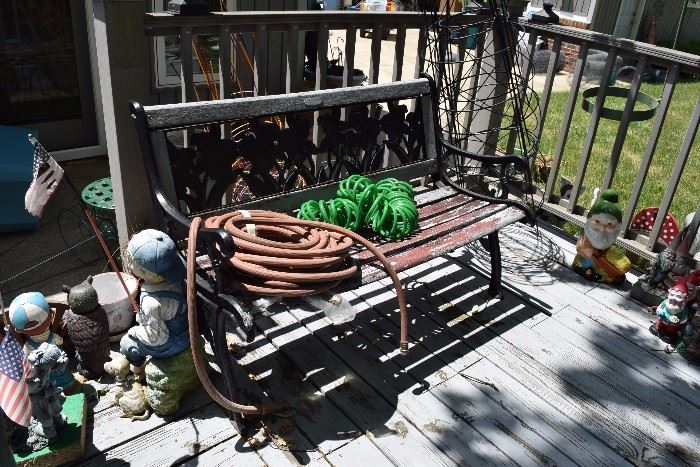 outdoor bench and hose