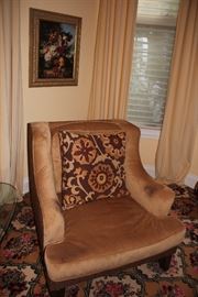 Upholstered Side Chair, Decorative Pillow and Art