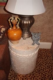 Round Side Table with Decorative Urn and Decorative