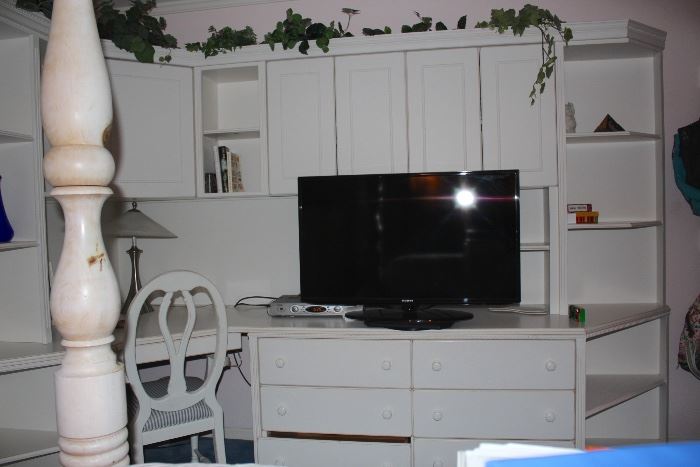 White Bedroom Set and Flat Screen TV