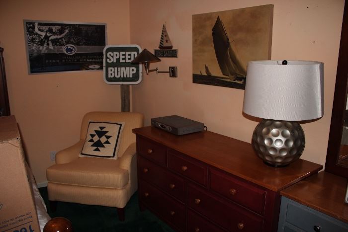Decorative and Signs with Lamp, Chair and Dresser