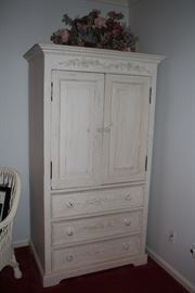 White Stenciled Armoire with Floral Decorative
