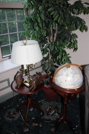 Small Round Side Table , Lamp and Standing Globe