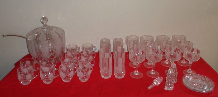 German Crystal Punch Bowl with Lid & Glass Ladle & 12 Matching Punch Cups as well as other German Crystal Stemware