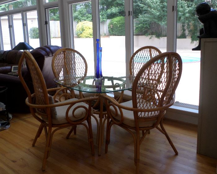 Rattan Dinette Set with Glass Top Table