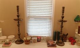 Very Tall Brass Candlesticks & some good Christmas Decor