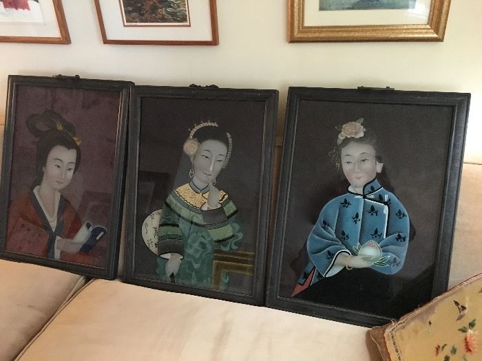 Antique reverse paintings on glass
