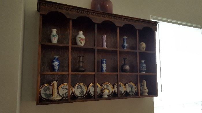 Wood shelf for cup and saucers or collectibles. (Some smalls on shelf will be for sale)