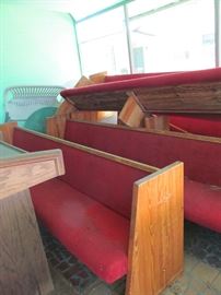Church pews, a small church full of church pews.  If you are interested, BRING HELP!  They are HEAVY!