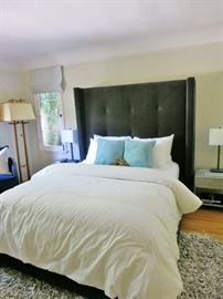 Cool King-Size Bed with Tall Tufted Headboard -  Rug is not for sale