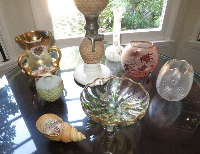 Art Nouveau Painted Vases; Gold Decorated Bowl, etc 