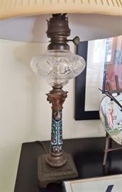 Antique Cloisonne Oil Lamp Converted into a Lamp
