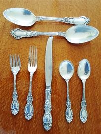 Antique Wallace Sterling Silver 5-pc. Dinner Service for 12, plus Serving Pieces