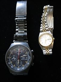 1970's Porshe Design Black Titanium Orfina Chronograph Men's Wristwatch w/ a Ladies' Steel & Gold Seiko Quartz Watch