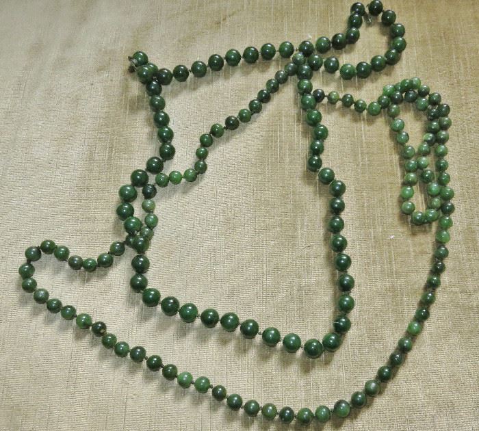 Two Fine Nephrite Jade Necklaces; 37" approx 5.5 mm and 30" approx. 7.5 mm