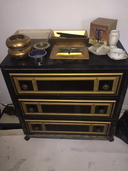 Black and gold 3 drawer dresser 