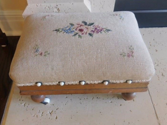 Antique oak foot stool with casters